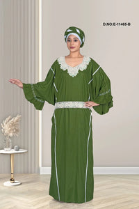 Mehendi Designer Plain Lace Embroidered Long Kaftan Gown