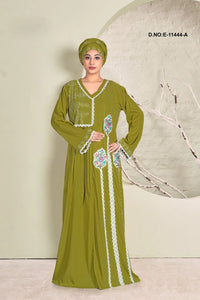 Mehendi Embellished Embroidered Premium Kaftan With Stole