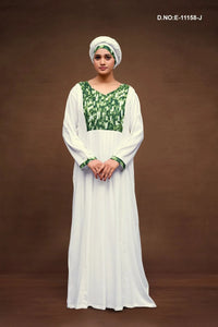 Mehendi Neck Design White Kaftan With Scarf For Women
