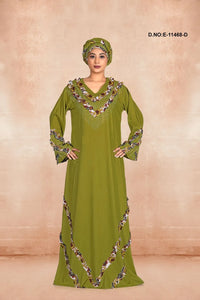 Mehendi Summer Girls and Women Party Wear Kaftan With Stole