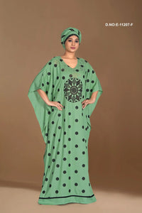 Metalic Green Women's Floral Print Maxi Kaftan Farasa