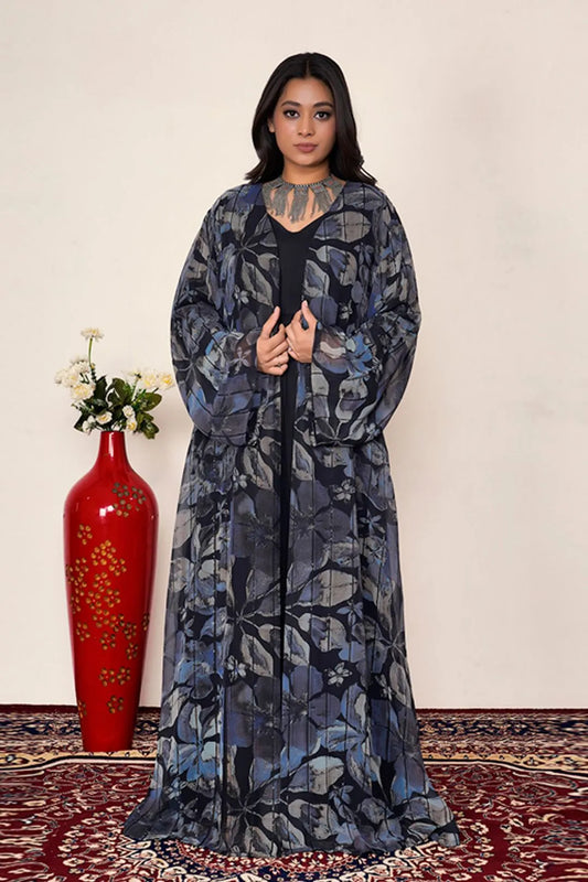 Midnight Printed Chiffon Sequin Long Shrug Modest Wear For Women