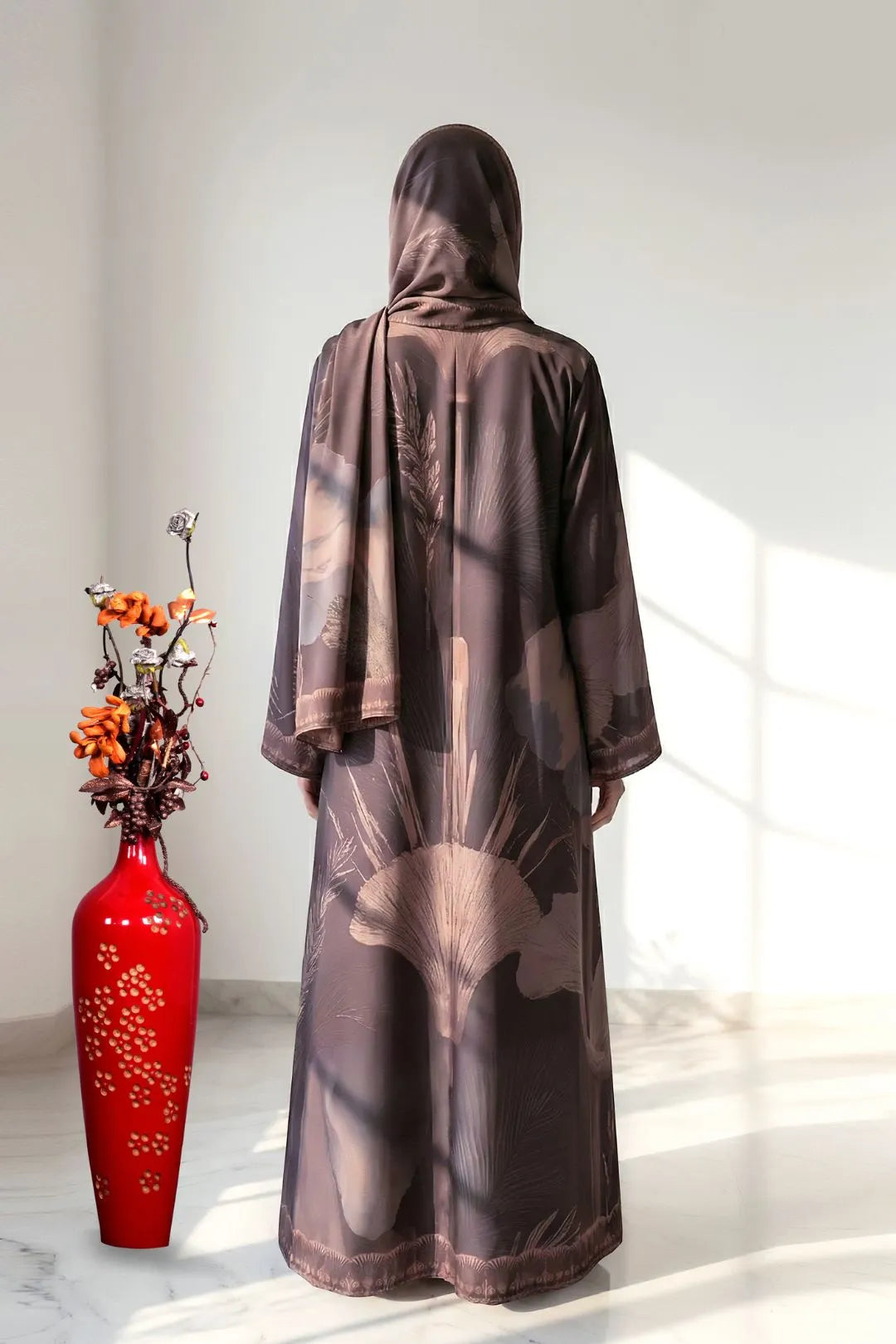 Mocha Abstract Heavy Leone Geo Shrug Abaya Premium Flow Look