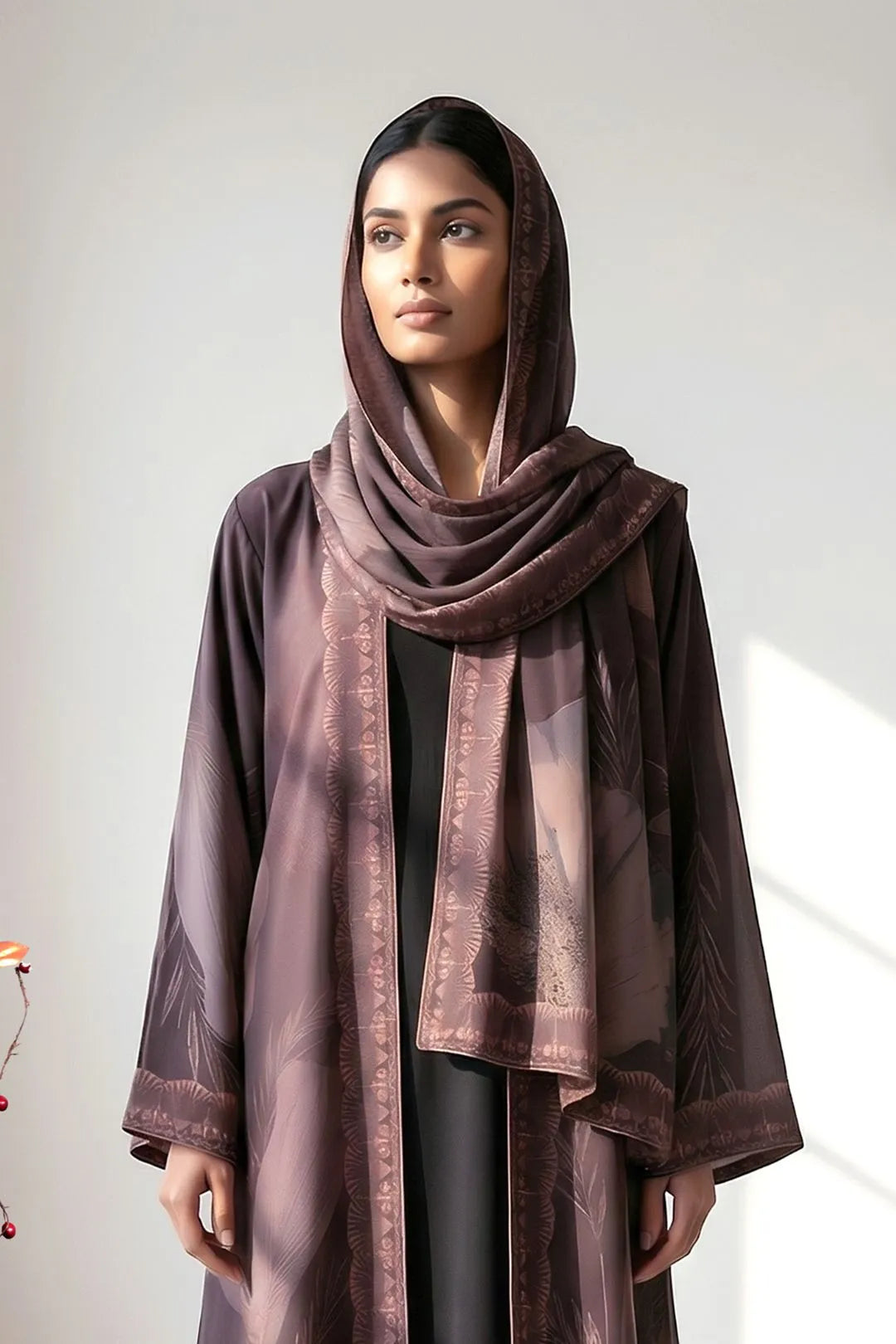 Mocha Abstract Heavy Leone Geo Shrug Abaya Premium Flow Look