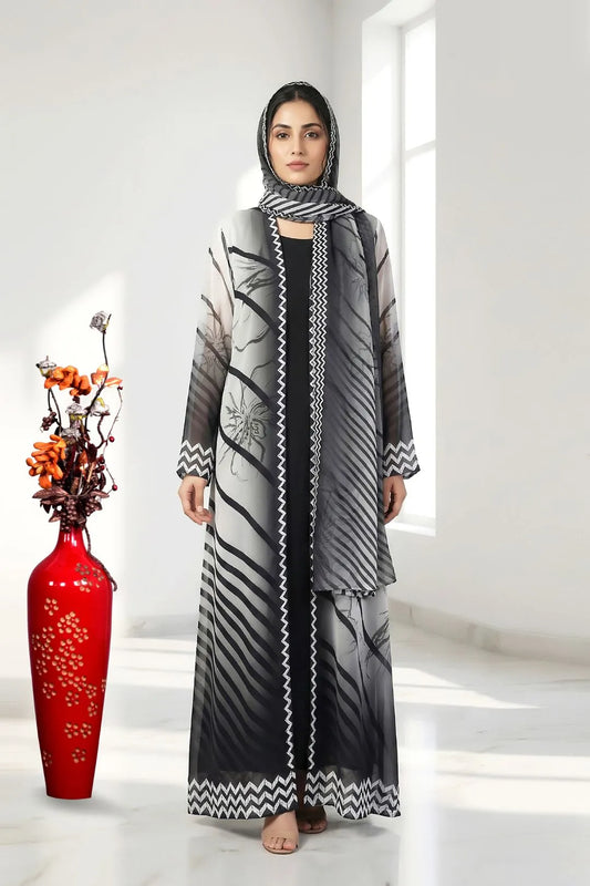 Monochrome Zigzag Print Weightless Shrug Abaya Modern Flow Style
