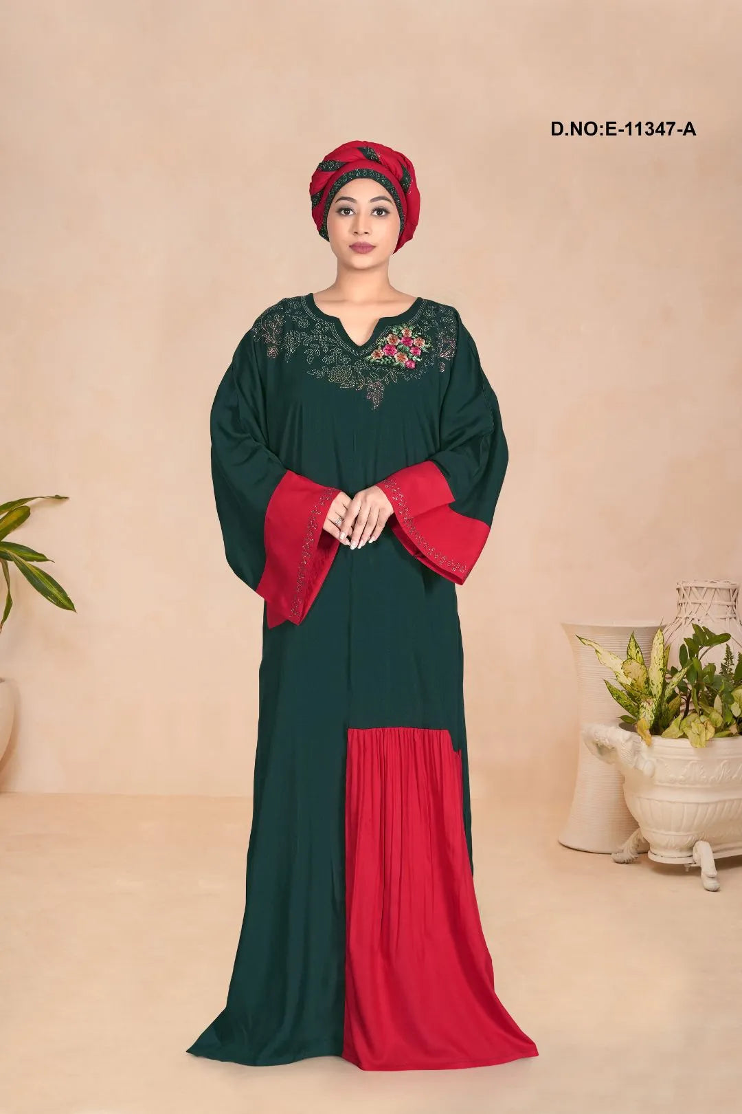 Morpich Two Tone Embroidered Islamic Kaftan For Women