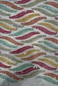 Multi-Tonal Botanical Leaf Embroidered Net Fabric