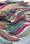 Multi-Tonal Botanical Leaf Embroidered Net Fabric