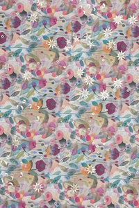 Multicolor Barbie Flower Foil Work Fabric