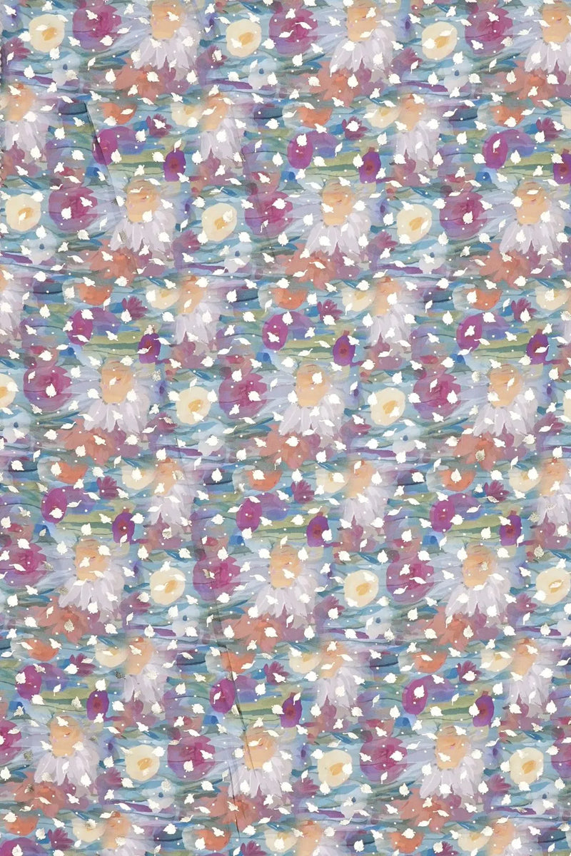 Multicolor Barbie Leaf Foil Work Fabric