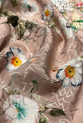 Multicolor Floral Imagery Atop Raised Jacquard Loomed Satin Cloth