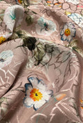 Multicolor Floral Imagery Atop Raised Jacquard Loomed Satin Cloth