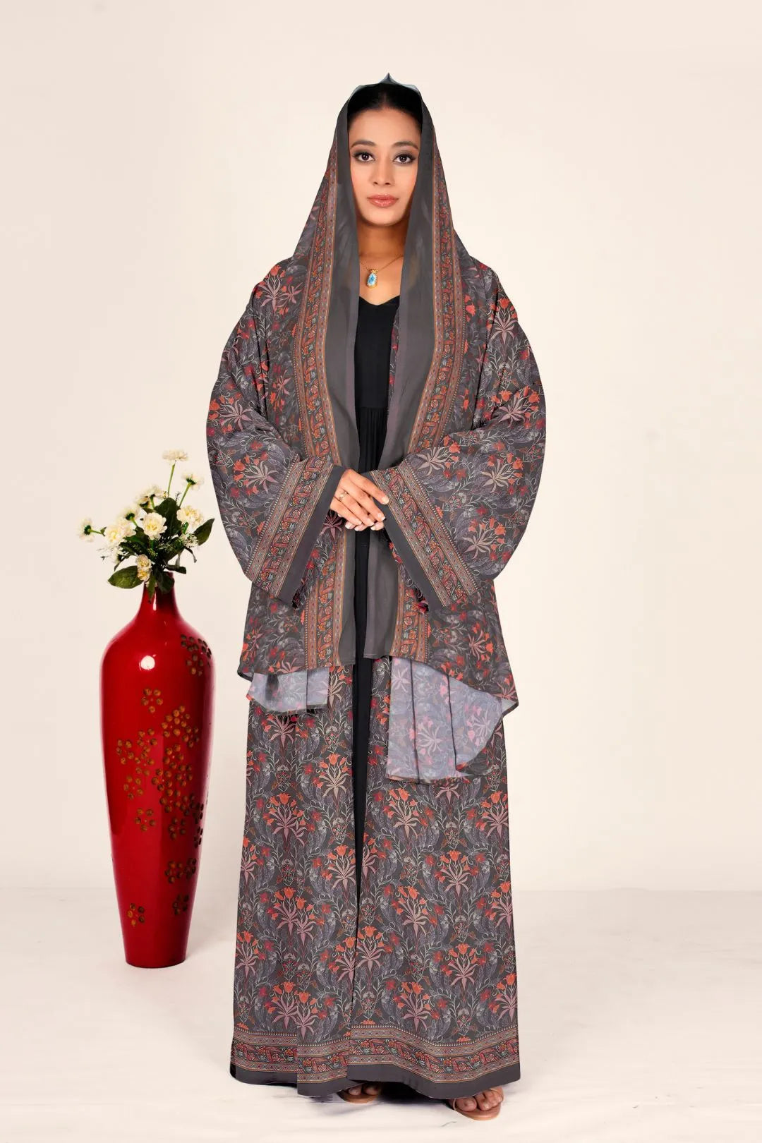 Full Length Chiffon Floral Shrug for Women Open Front Modest Wear