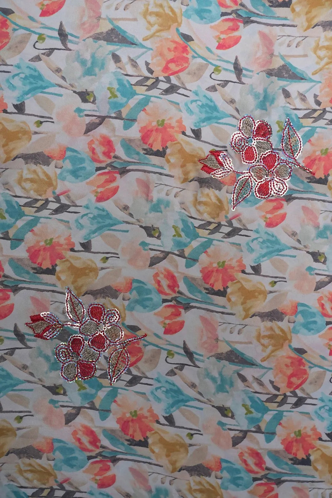 Multicolor Spangle Embroidery Barbie Fabrics