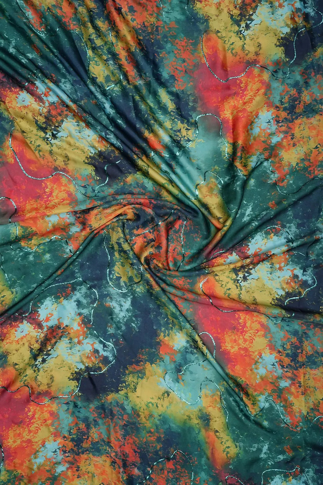 Multicolor Digital Print With Positional Zari Barbie Fabric