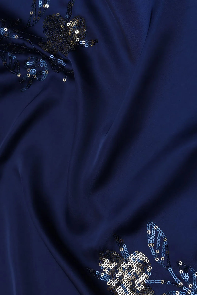 Navy Blue Barbie with Spangle Sequins Embroidery Work Fabric