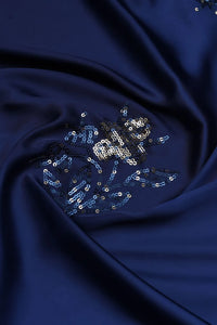 Navy Blue Barbie with Spangle Sequins Embroidery Work Fabric