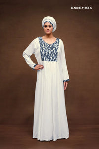 Navy Neck Design White Kaftan With Scarf For Women