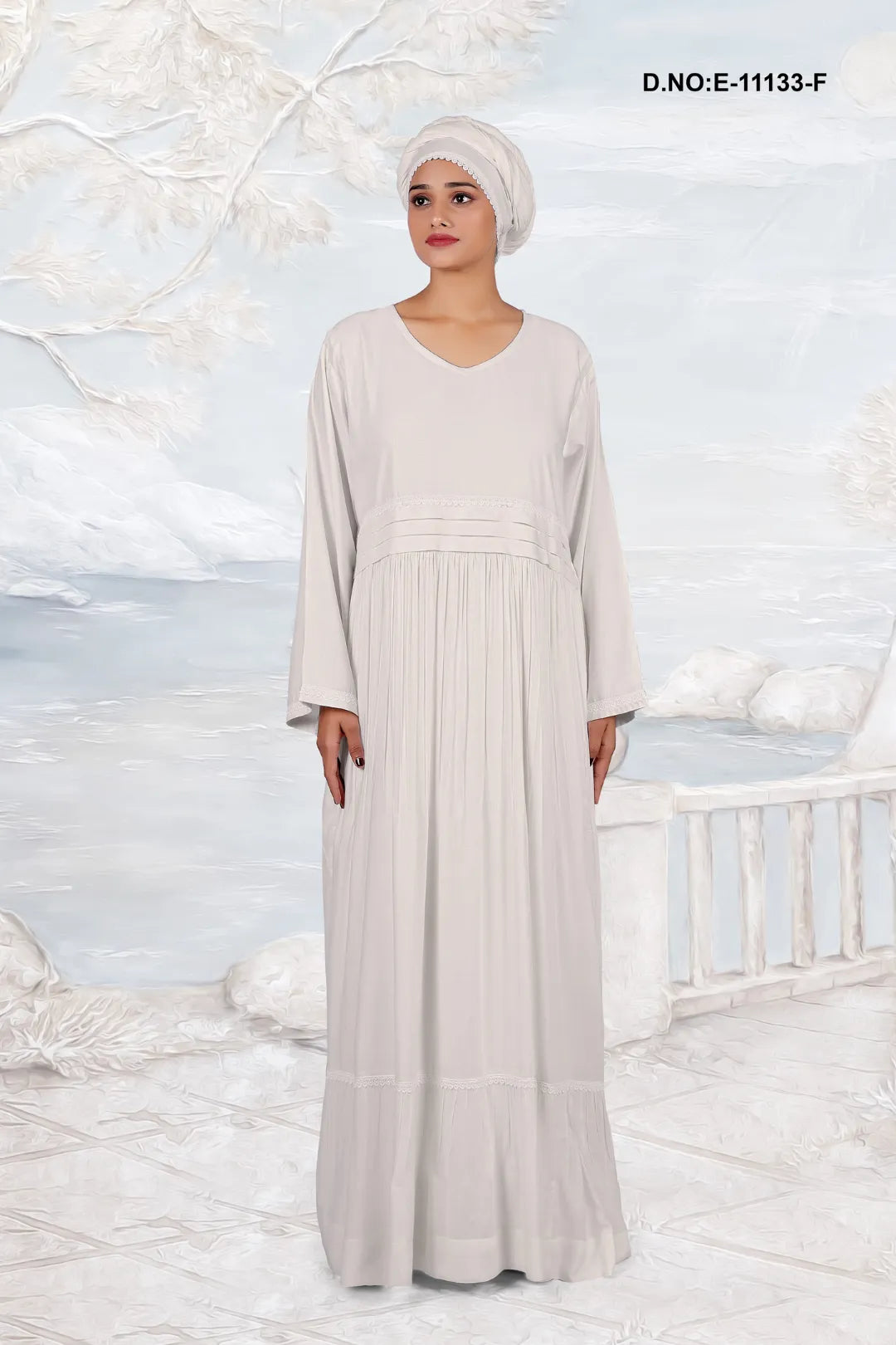 Off White Premium Designer Kaftan With Scarf For Women