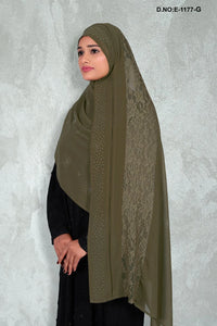 Olive Green Premium Diamond Embellished Dupatta with Delicate Net Lace