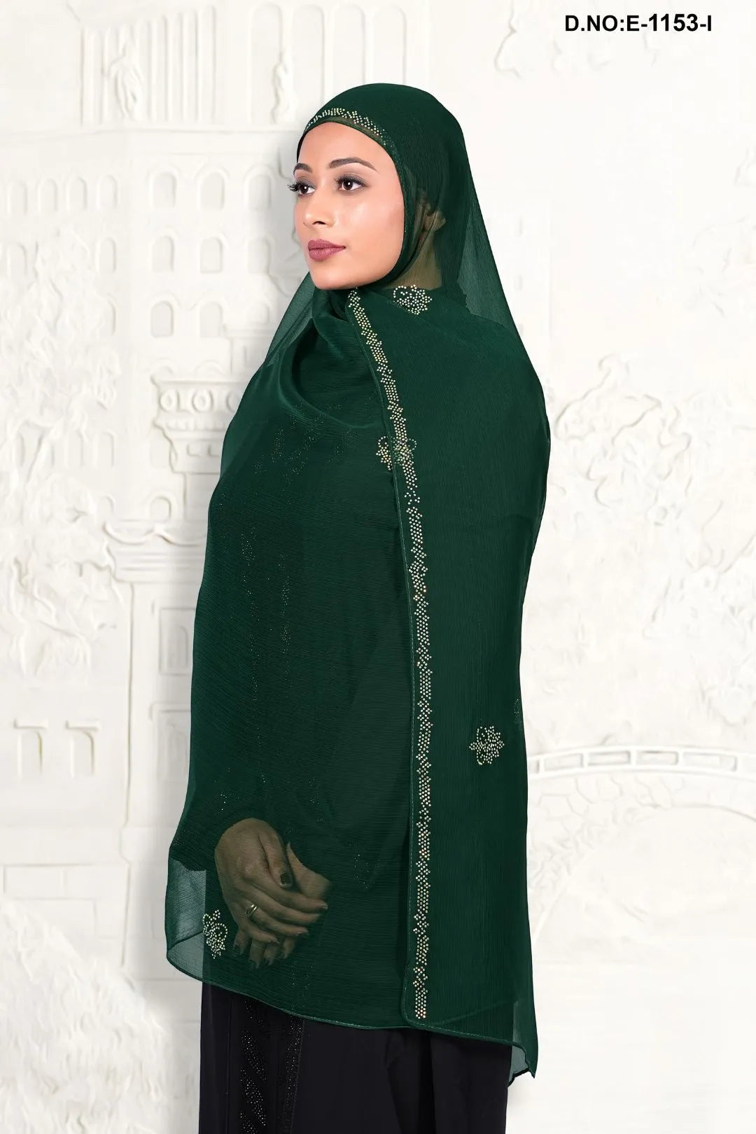 Olive Green Ready Designer Dupatta With Diamond Stone Work