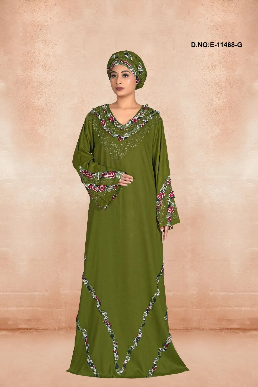 Olive Green Summer Girls and Women Party Wear Kaftan With Stole