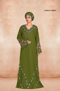 Olive Green Summer Girls and Women Party Wear Kaftan With Stole