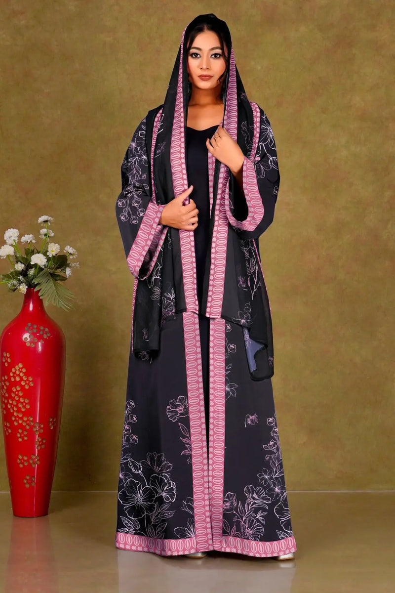 Chiffon Shrug Set with Floral Outline Print gajiwala export