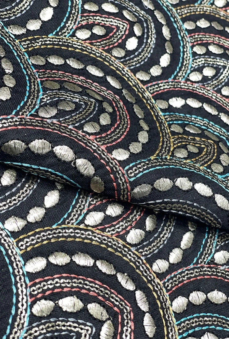 Opulent Swirl Embroidered Polyester Linen Abaya Dress Fabric