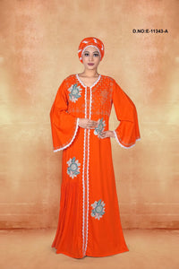 Orange Abaya Dubai Women Elegant Party Wear Kaftan