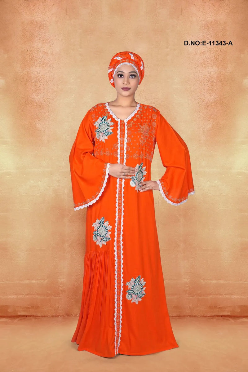 Orange Abaya Dubai Women Elegant Party Wear Kaftan