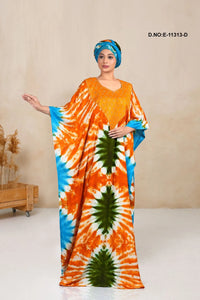 Orange Kaftan Dresses For Women Print Caftan Casual Maxi Dress