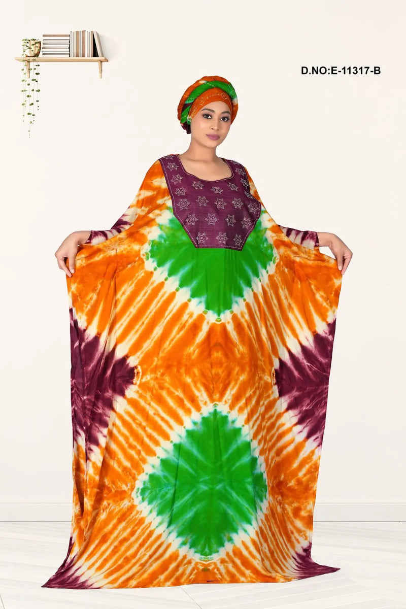 Orange Multicolor Printed Casual Wear Tie Dye Print Kaftan Farasa