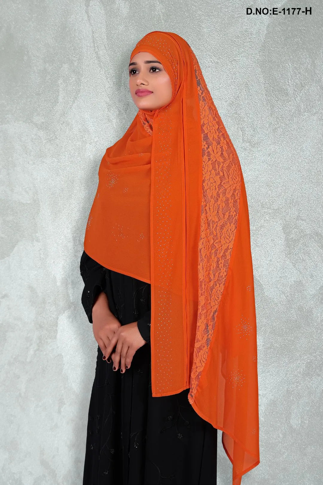 Orange Premium Diamond Embellished Dupatta with Delicate Net Lace