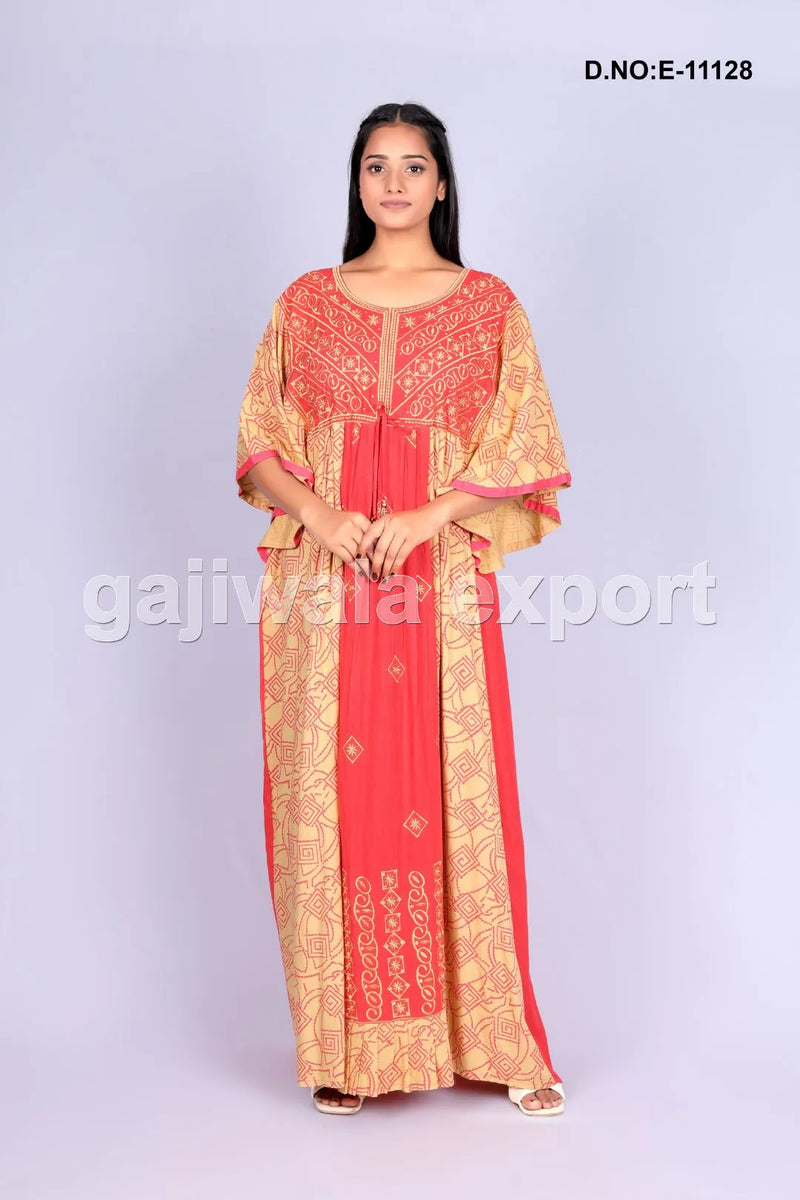 Orange Printed Design Kaftan For Women