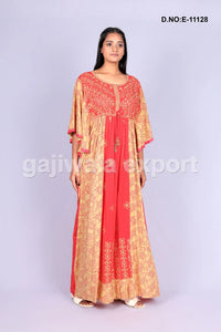 Orange Printed Design Kaftan For Women's