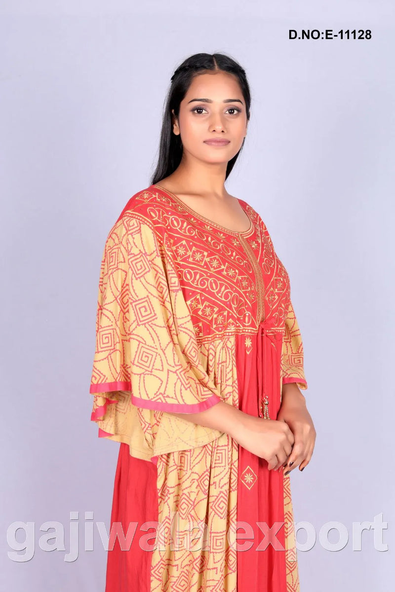 Orange Printed Design Kaftan For Womens