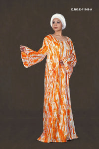 Orange Tie & Dye Printed Kaftan With Stole For Women