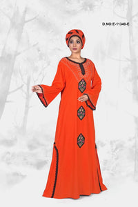 Orange Women's Hand Embroidered Designer Kaftan