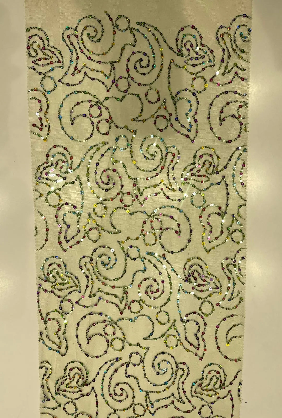 Ornate Scrolling Paisley Sequence Embroidered Net Fabric