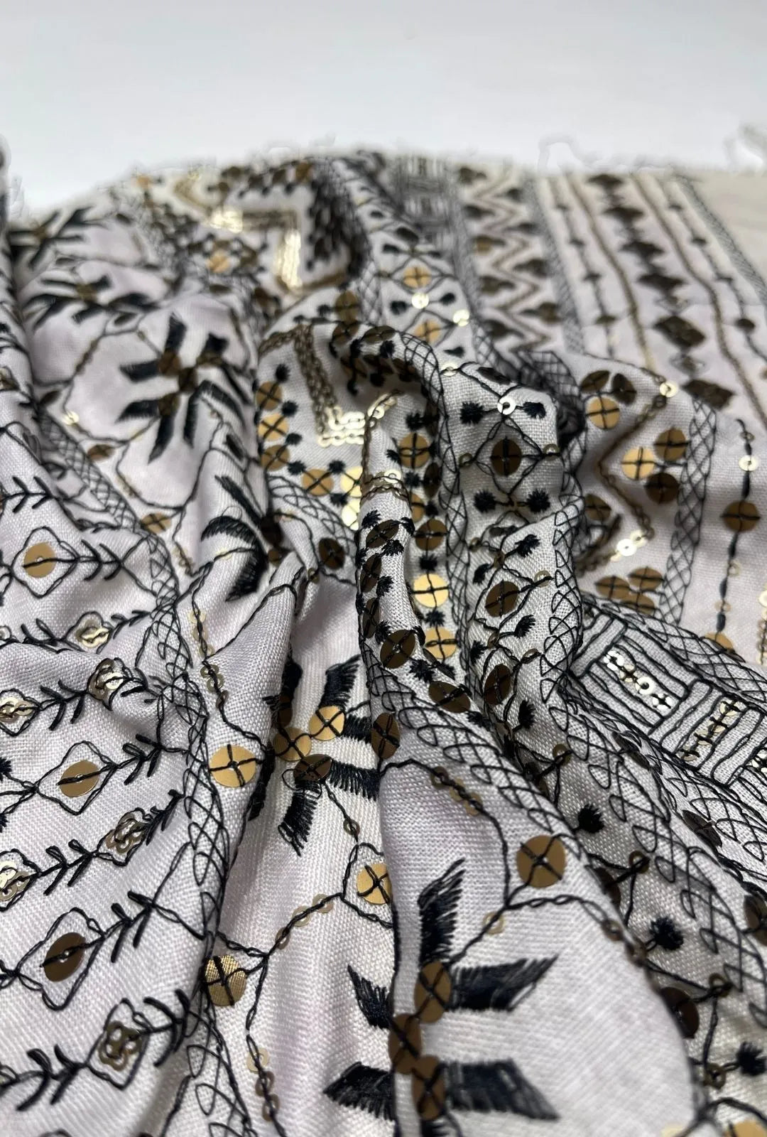 Ornate Tribal Embroidered Linen Luxury Hashimi Dress Fabric