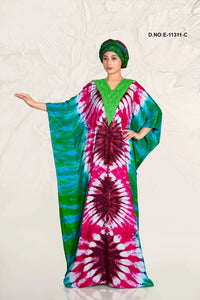 Parrot Green Multicolor Hand Dyed Farasa Kaftan Dress