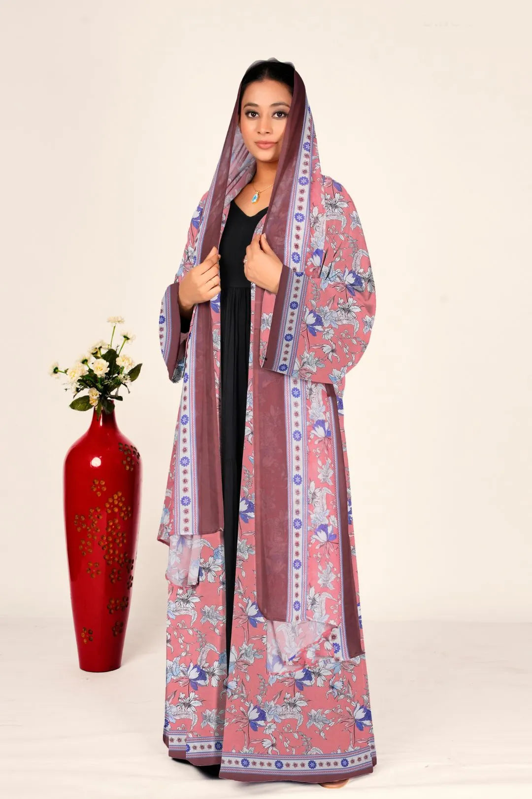 Floral Chiffon Shrug Open Front Long Women Full Length Modest Wear
