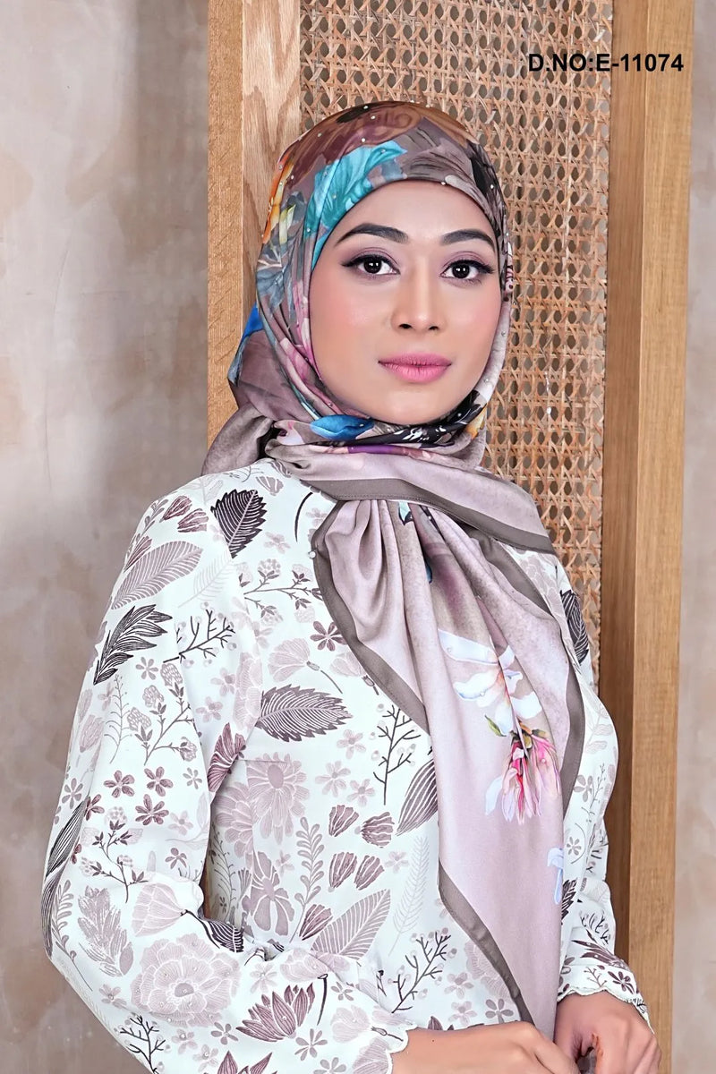 Peach Silk Baju Kurung With Scarf
