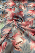Pictorial Magnolia Patterned London Cotton Farasha Fabric