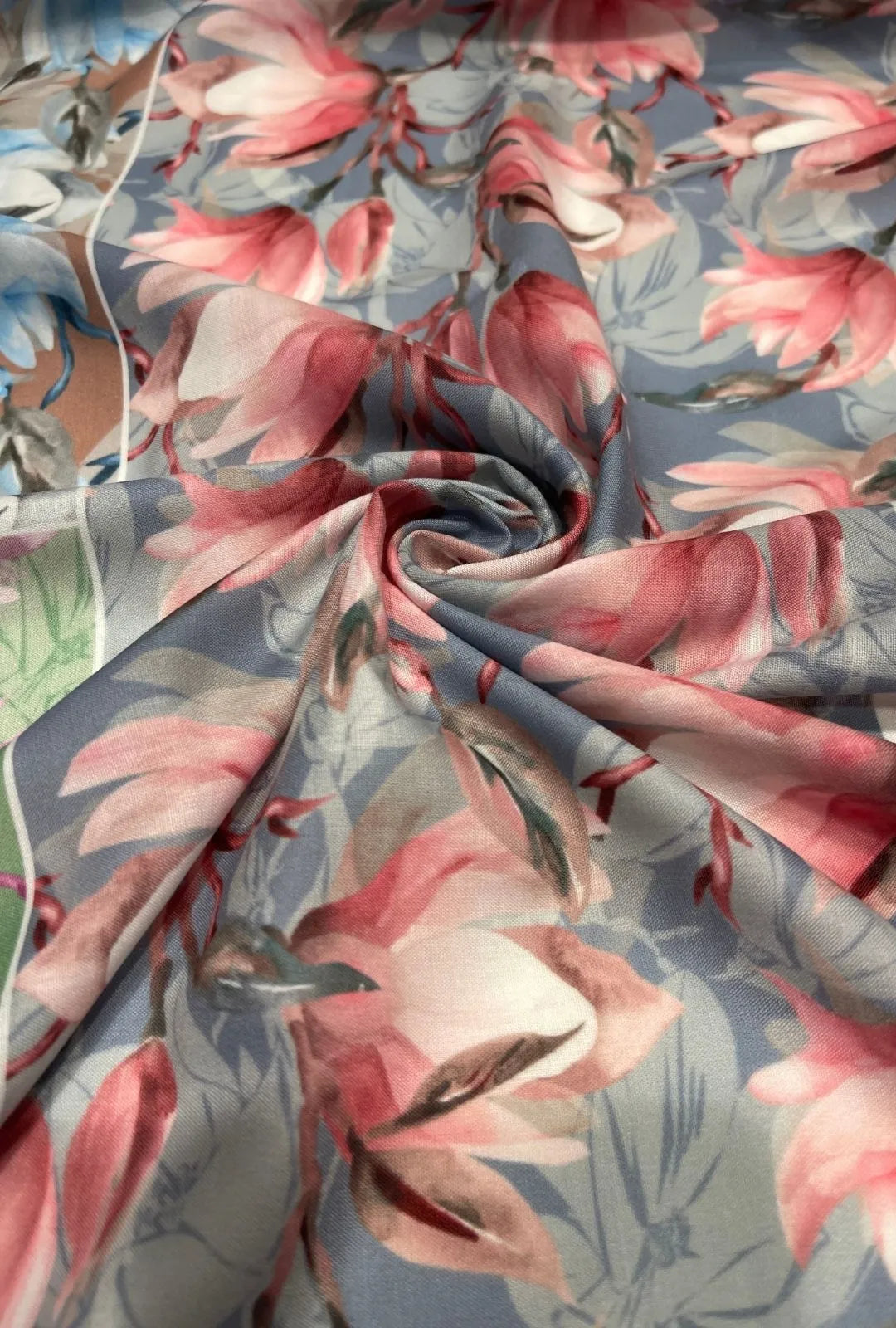Pictorial Magnolia Patterned London Cotton Farasha Fabric
