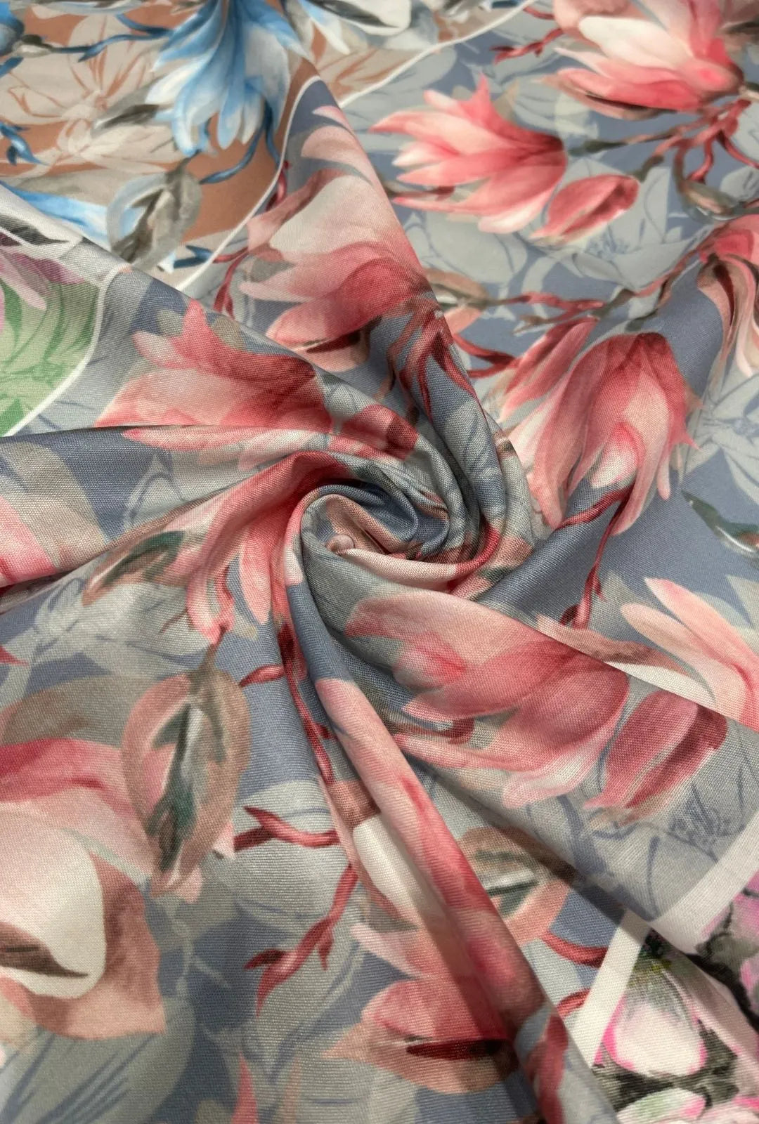 Pictorial Magnolia Patterned London Cotton Farasha Fabric