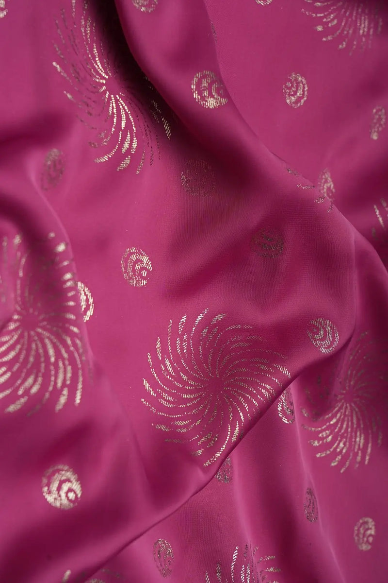 Pink Armani Satin With Foil Work Fabric