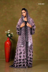 Pink Chiffon Shrug Set with Bold Black Geometric Print