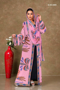 Pink Chiffon Shrug Set with Tribal Motif Print and Diamond Trim